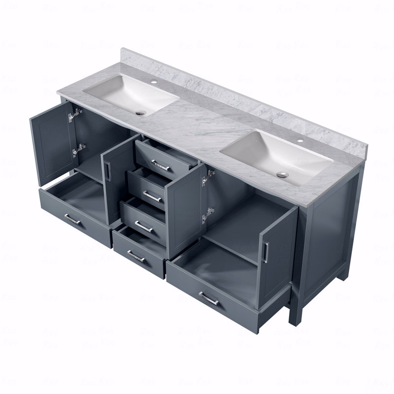 Meuble-lavabo double 72 po de largeur x 22 po de profondeur, comptoir en marbre de Carrare, Gris, 72"
