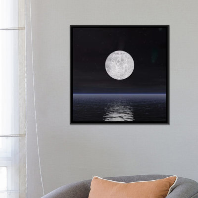 «Full Moon On A Dark Night With Stars And Comets Over The Ocean» par Elena Duvernay, impression sur toile tendue