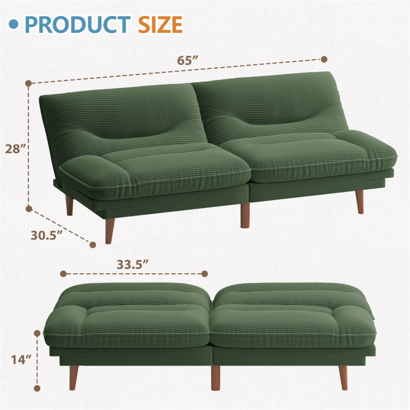 Canapé FUTON avec côtés et dossier réglables, Vert