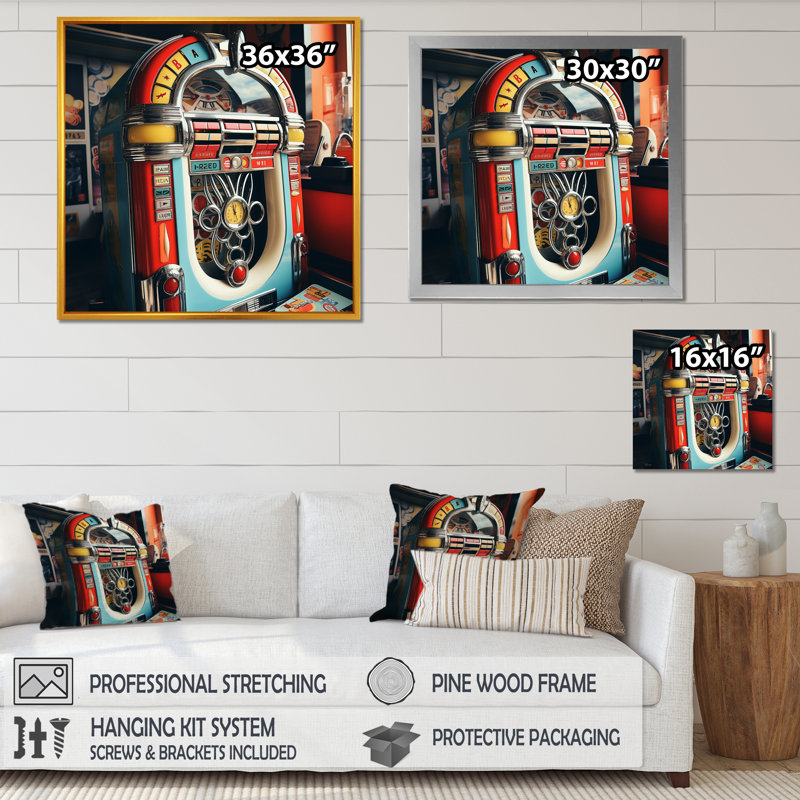 Blue Soundtrack Symphony Jukebox Melody - Jukeboxes, art mural, H 36 po x l 36 po x P 1,5 po, Toile tendue