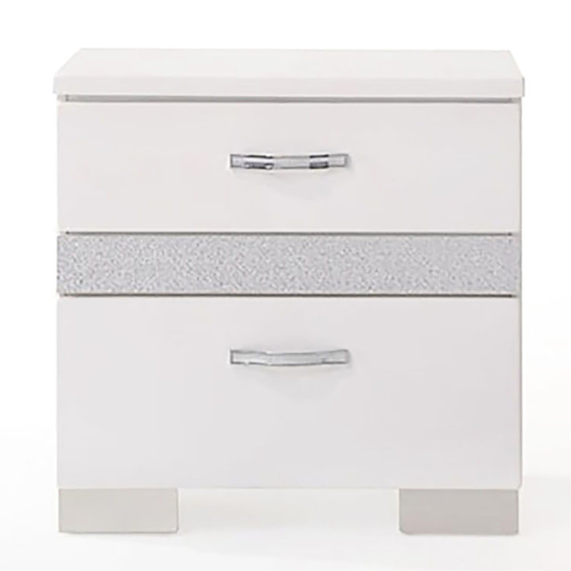 Table de chevet blanche brillante pour chambre à coucher - 3 tiroirs avec doublure en feutre doux pour chambre à coucher, doublée, rangement