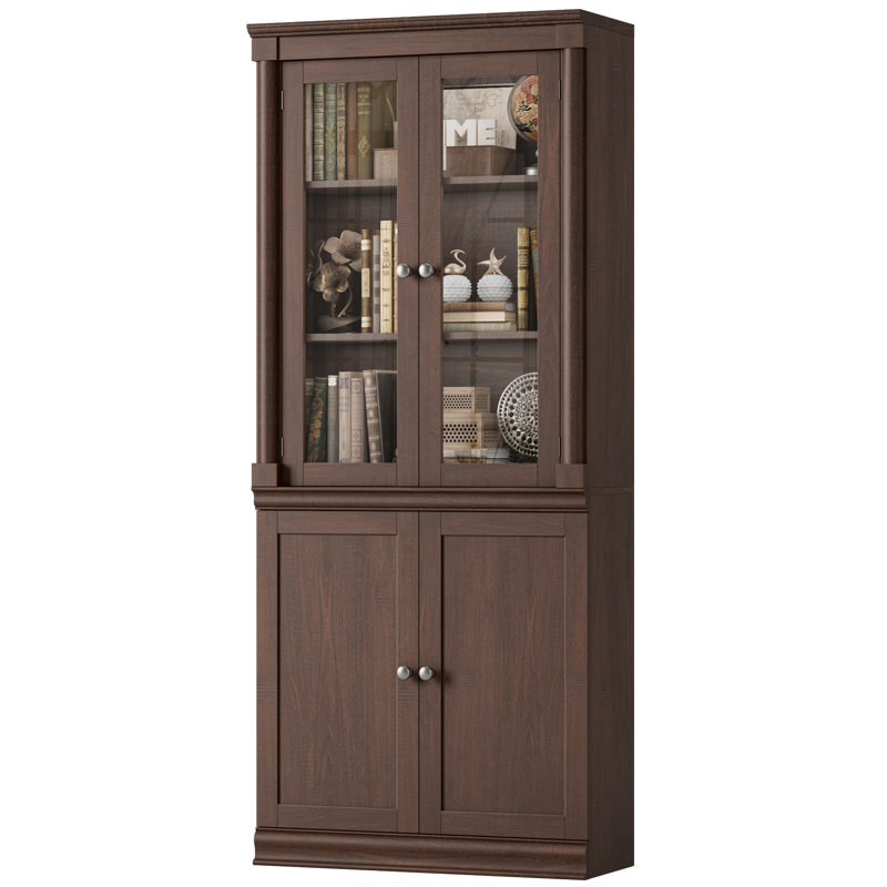 Bibliothèque 71,2 "H avec porte en verre, Noyer