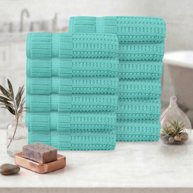Ensemble de serviettes 12 pièces Willow - 100% coton peigné, qualité supérieure 630 g / m², turquoise, ultra doux et très absorbant (12 serviettes de bain)