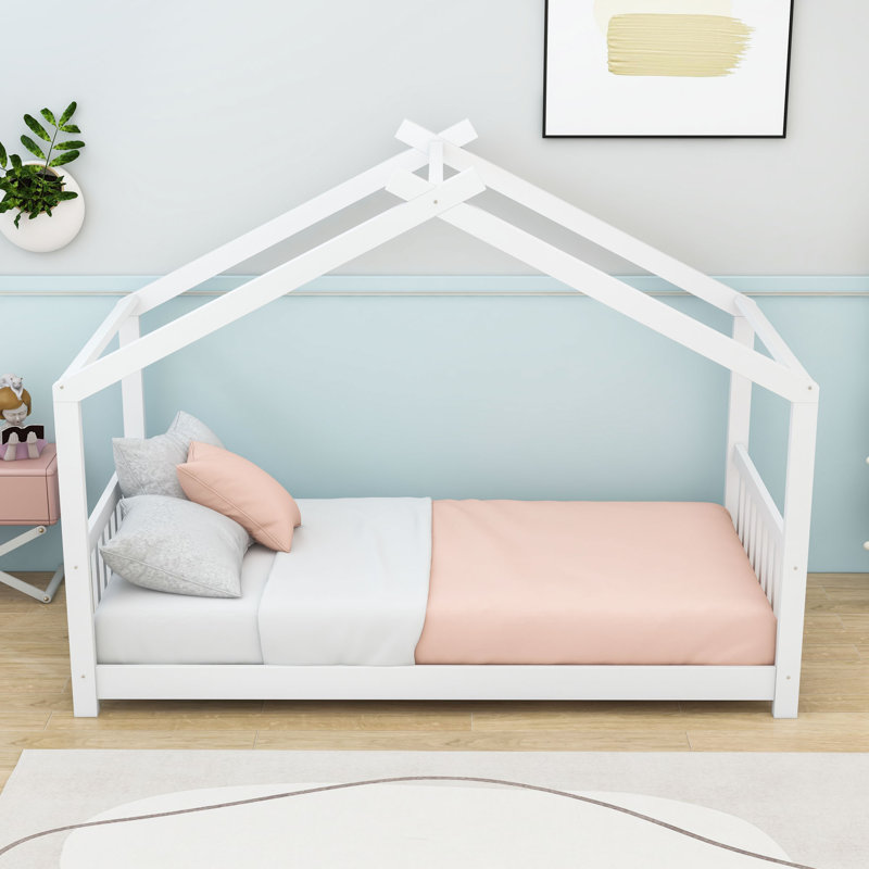 Twin House-Shaped Platform Bed With Slats, White