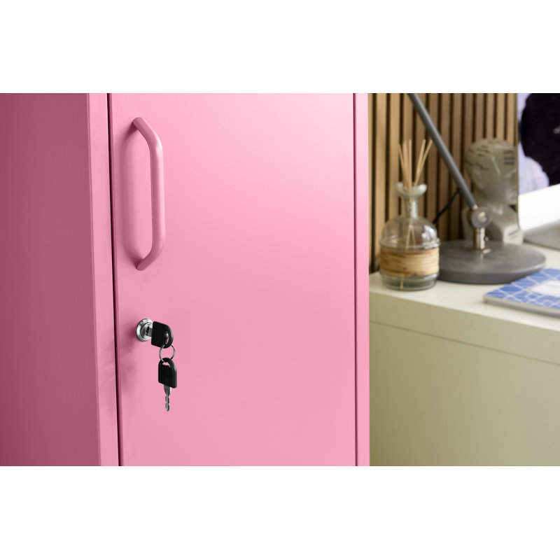 Farranshane Metal Locker Industrial Retro Tall Slim Storage Shoe Chest Rack, Pink
