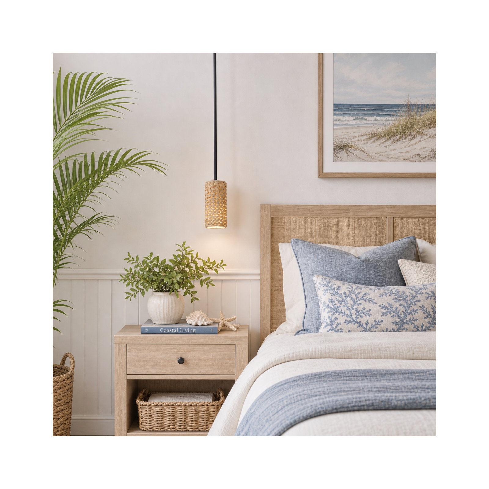 1- Light Boho Hand-Woven Rattan Pendant Light