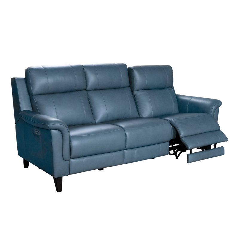 Neabsco 85.8" Leather Match Pillow Top Arm Reclining Sofa, Masen Bluegray Leather Match