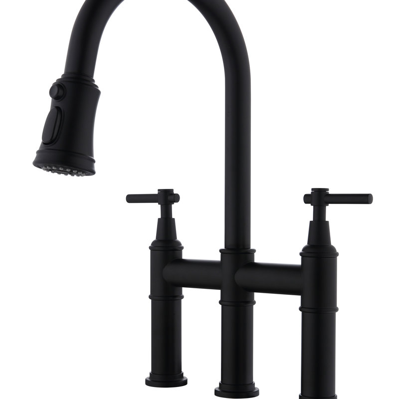 Bridge Kitchen Faucet With Pull-Down Sprayhead In Spot, Matte Black