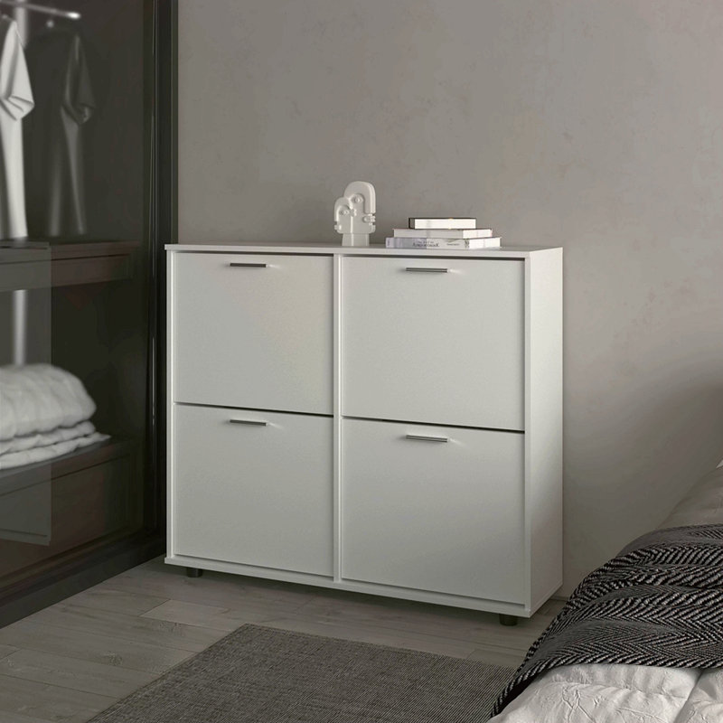 Tilt-Out Shoe Storage Cabinet With Multiple Compartments And Modern Design