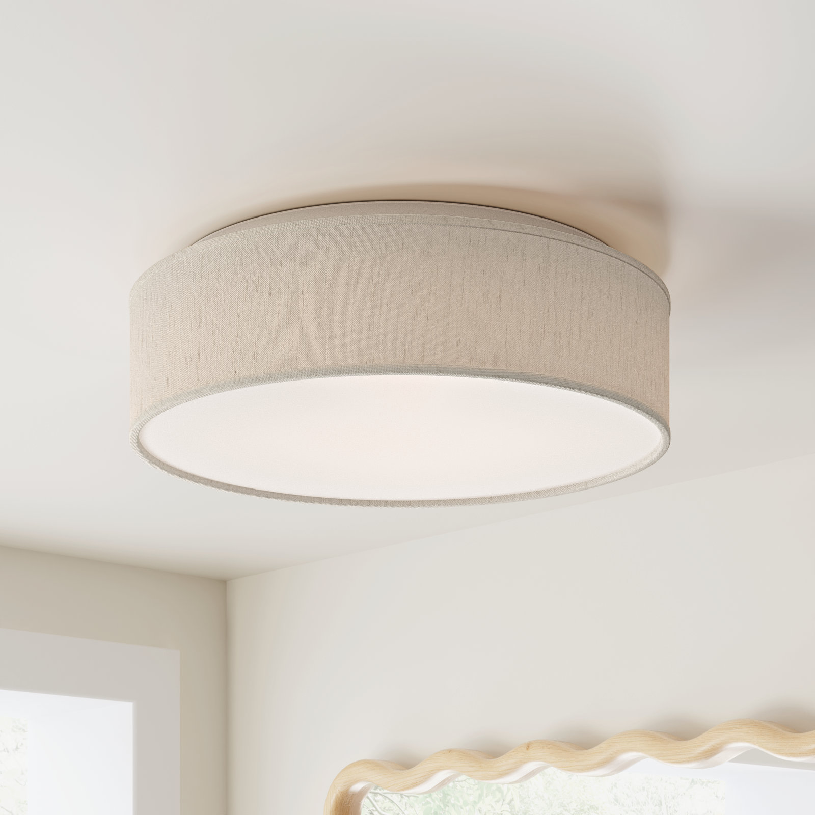 Armande Single Light Linen LED Flush Mount, Beige