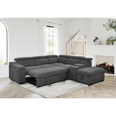 Modern Sofa 105"L-Shape Sectional Sofa With Pull-Out Bed And Ottoman Storage Space, Right Chaise Longue,Convertible Sleeper Couch