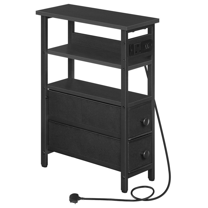 Charging Station, 2 Non-Woven Drawers, USB Ports And Power Outlet Side Table with Storage