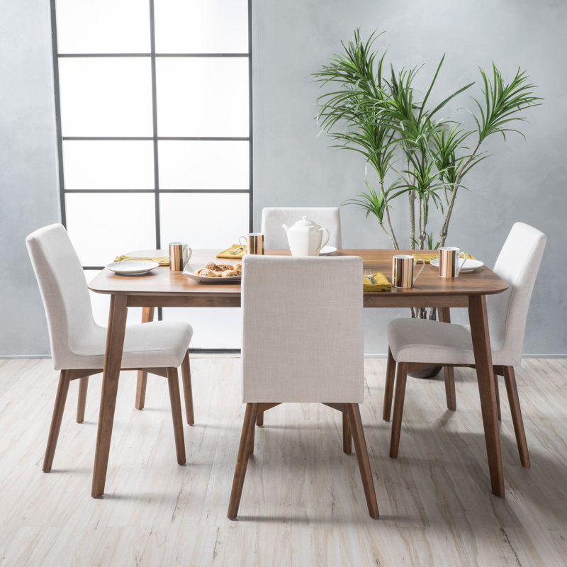 Babala 4 - Person Four Leg Dining Set, Natural Walnut, Light Beige