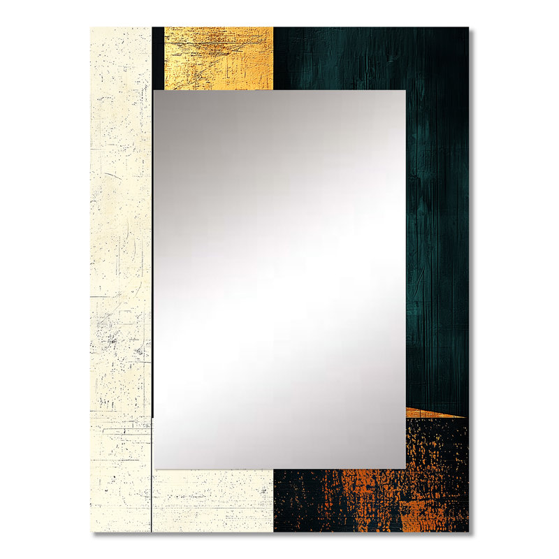 Abstract Golden And Emerald Shifting Perspectives - Modern Wall Mirror, Modern Decorative Mirror, Printed Metal Art