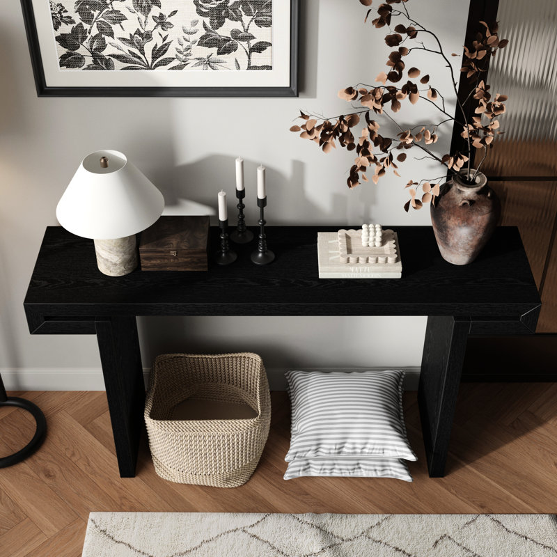 Console noire patinée de 60 pouces pour le vestibule et le salon, avec pieds renforcés et table d'appoint de 59,85 pouces, conception fonctionnelle et fonctionnelle parfaite dans la pièce