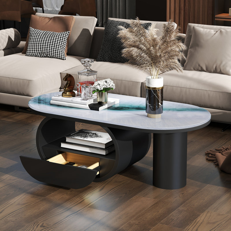 Solid Coffee Table with Storage, Green/Black