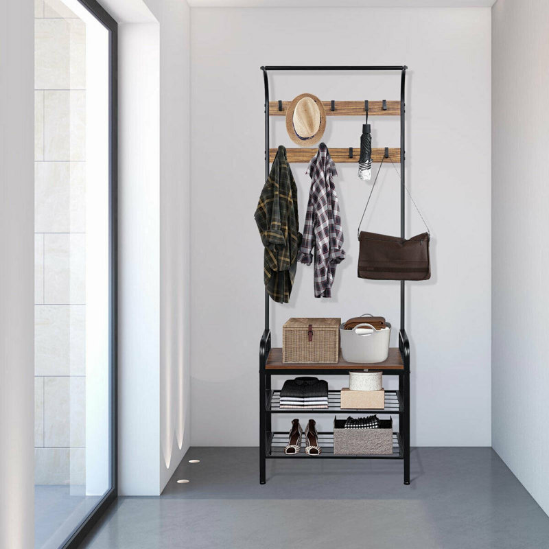 Portemanteau en fer avec banc et rangement pour chaussures
