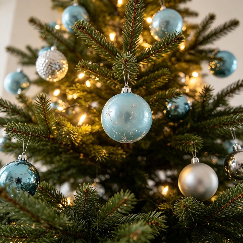 Ensemble de décoration de sapin de Noël bleu incassable avec boules de Noël | Plastique durable incassable, assortiment bleu élégant, suspension facile pré-suspendue, conception légère adaptée aux branches