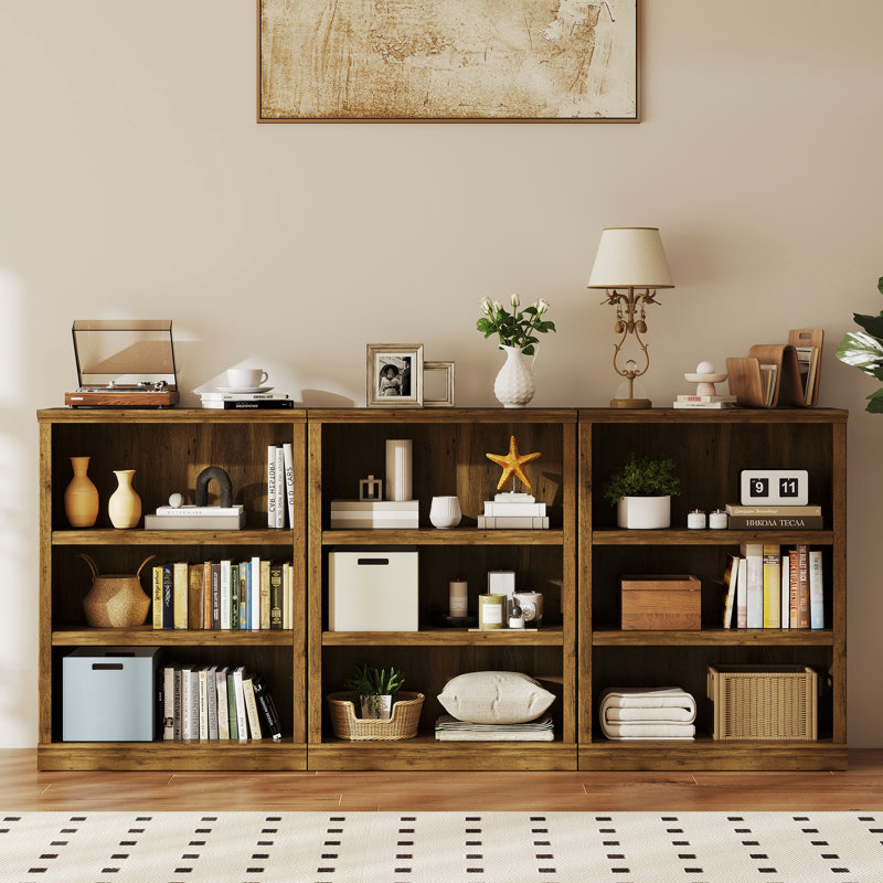 Bibliothèque à 2 niveaux 30 ", étagère de rangement pour bureau à domicile avec tablette réglable, Chêne rétro