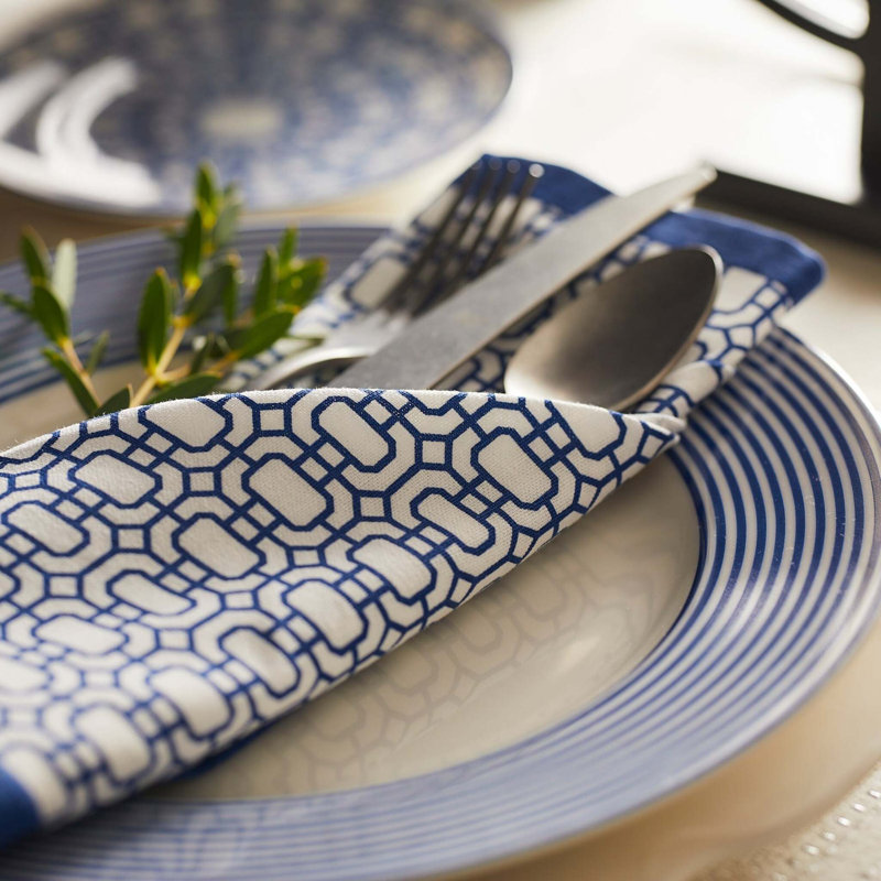 Newport 100% Cotton Square Napkins, Blue/White