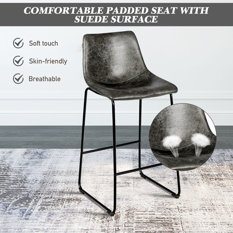 Bogner Bar Stool with Iron Frame, Gray
