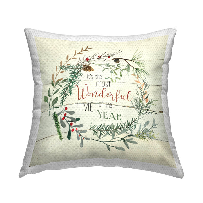 Coussin d'extérieur «Wonderful Time of Year Holiday Botanicals Wreath» par Carol Robinson