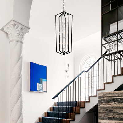 Luminaire suspendu en métal de style lanterne de 12 lumières de style lanterne suspendue au plafond noir avec lustre noir pour îlot de cuisine, salon, vestibule, vestibule (ampoules E12 non incluses)