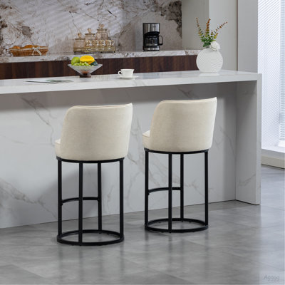 Ensemble de 2 tabourets de bar à hauteur de comptoir, tabourets de bar moderne avec dossier, tabourets de bar rembourrés en tissu de lin pour îlot de cuisine