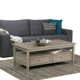 Warm Shaker 48"W Solid Wood Coffee Table with Two Storage Drawers and Open Shelf