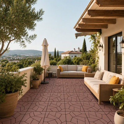Stone Style 12 Inch Interlocking Patio Deck Tiles for Easy DIY Installation, Perfect for Indoor and Outdoor Use, Brown