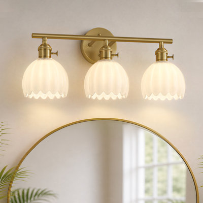 Luminaire de salle de bain 3 lumières à intensité variable avec abat-jour en verre tulipe
