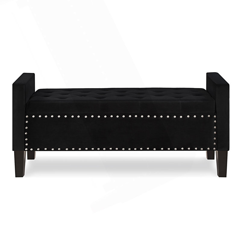 Upholstered Tufted Button Storage Bench, Entryway Bench, Black