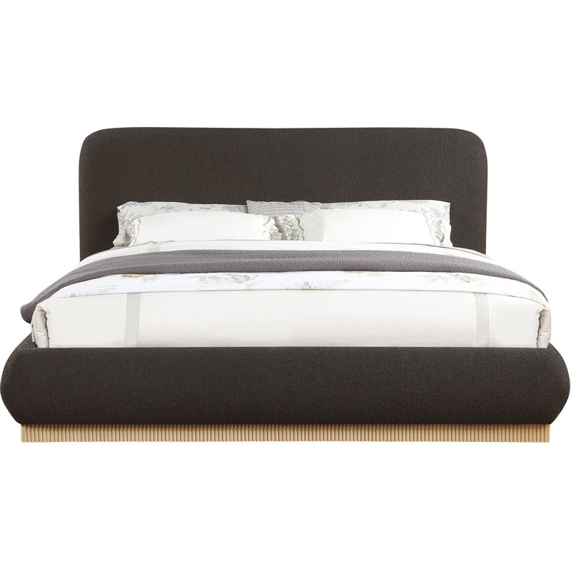 Rigby Upholstered Platform Bed, King, Brown Boucle Fabric