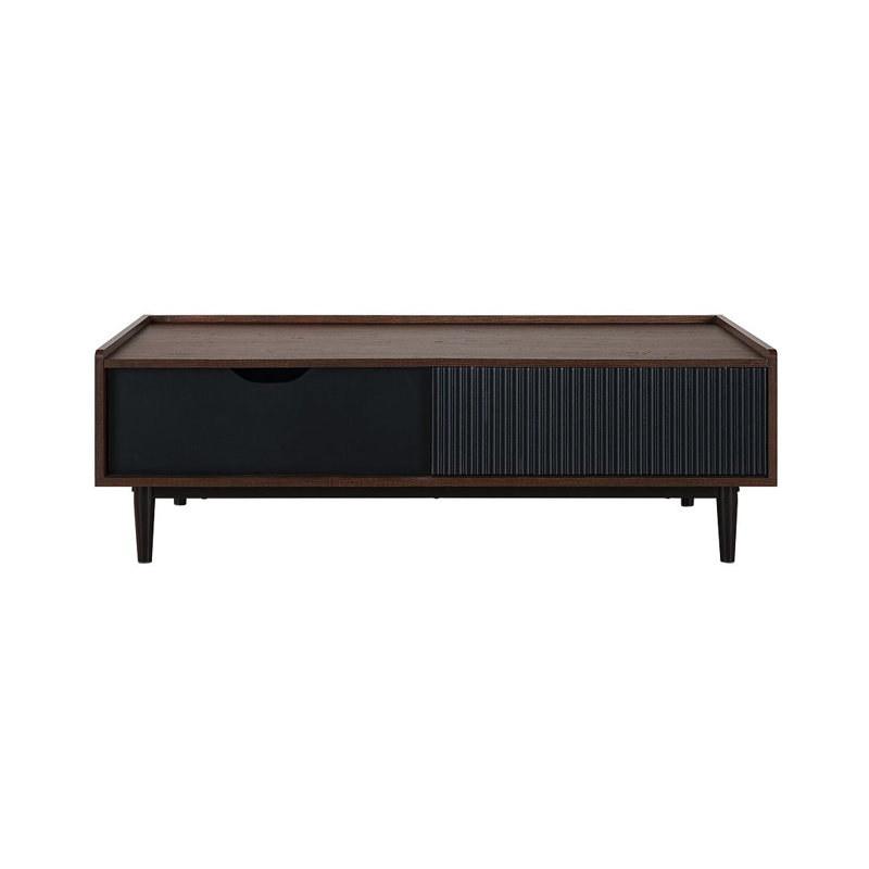 Table basse Duane Mid-Century moderne avec tiroir à extension complète et tablette de 47 po Duane, Brun foncé / noir