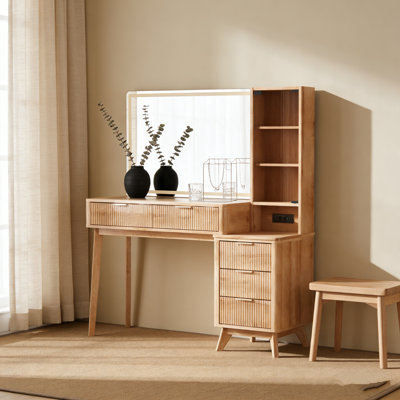 Meuble-lavabo cannelé de 48 po avec grand miroir lumineux 36 po Carsin, plateau en verre, station de charge Carsin