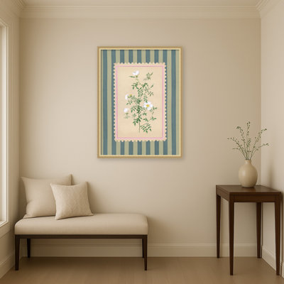 Vintage Striped Flowers III by Mary Urban Framed Mounted Canvas Wall Art Print