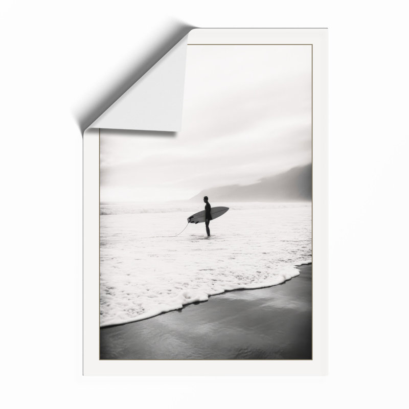 Surfer Toward Water Minimalist - Framed Print, A4 - 29.7 x 21.0 cm, Walnut