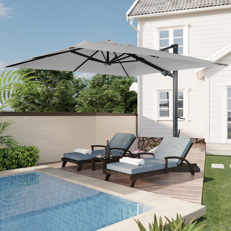 Slovin 118.11'' x 118.11'' Rectangular Lighted Cantilever Umbrella, Gray