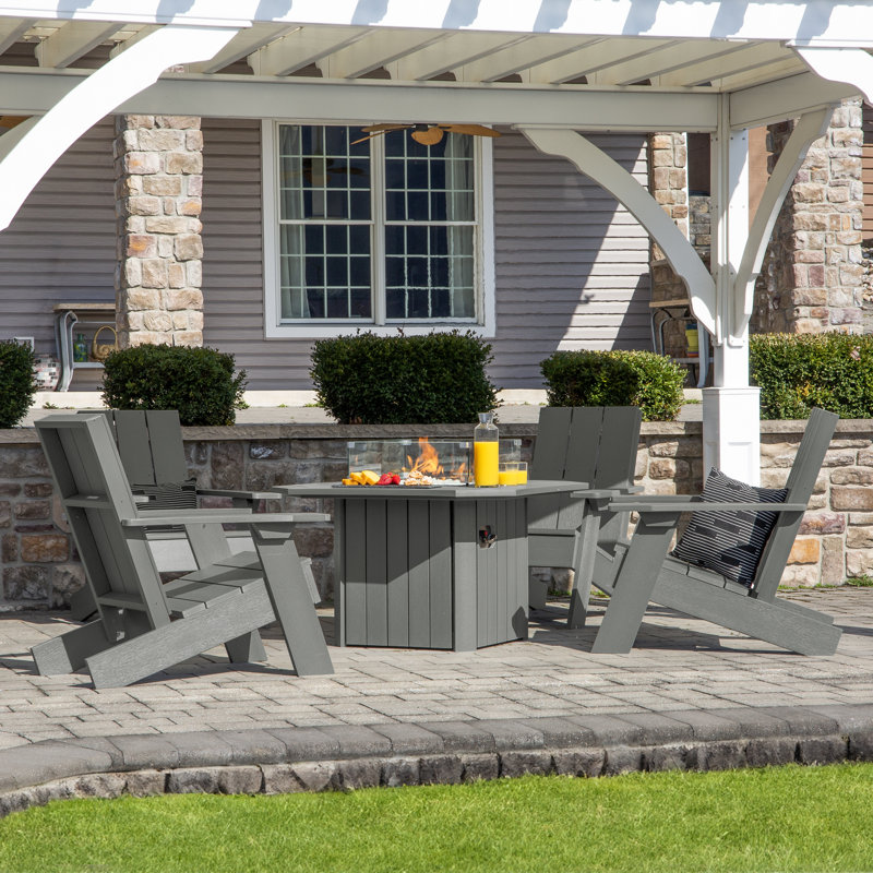 Kariselle Plastic Adirondack Chair with Table, Coastal Teak