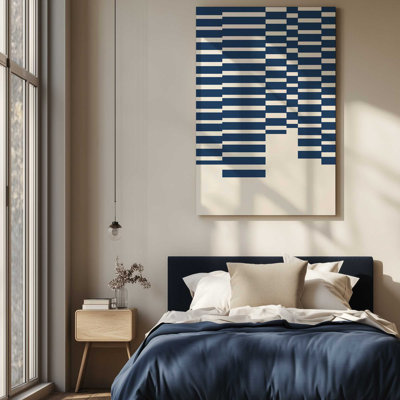 Bleu marine et crème, lignes abstraites sur toile tendue