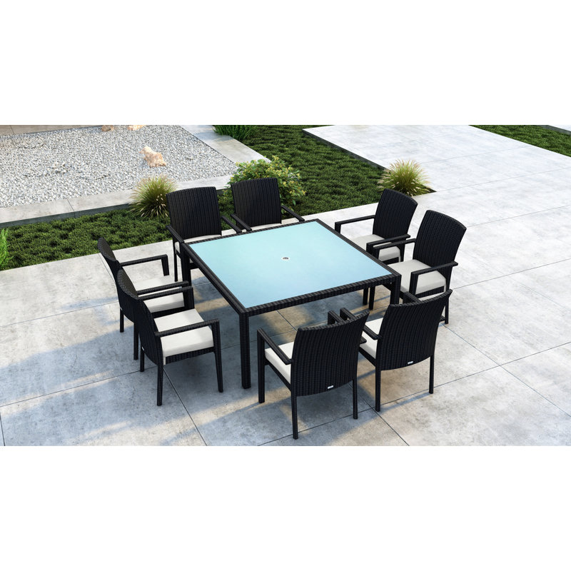 Thornaby 8 - Person Wood Patio Dining Set with Square Table, Canvas Natural Sunbrella® Canvas