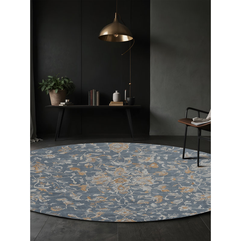 Machine Washable Gray Area Rug, Round 4'