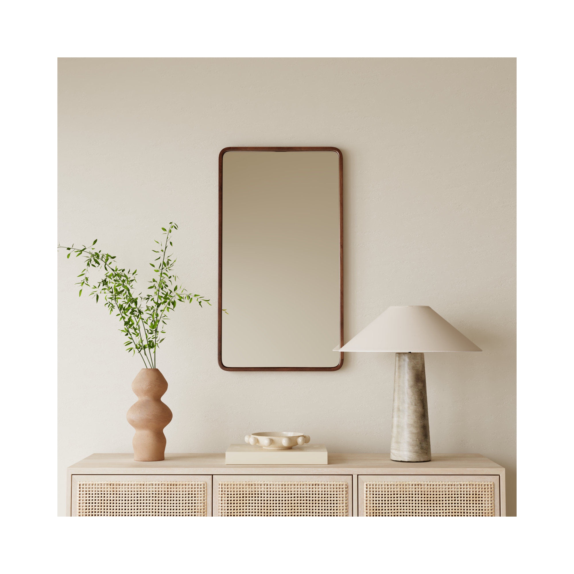 Sherman Wood Rectangle Mirror, 36" x 20", Walnut Brown