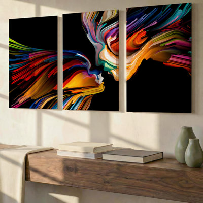 Ensemble de 3 pièces abstraites colorées abstraites colorées faisant face à un grand art mural arc-en-ciel, décor de toile pour le salon, la chambre à coucher et le bureau