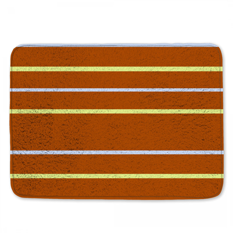 Tapis de bain à rayures brunes et jaunes, L 34 po x L 21 po
