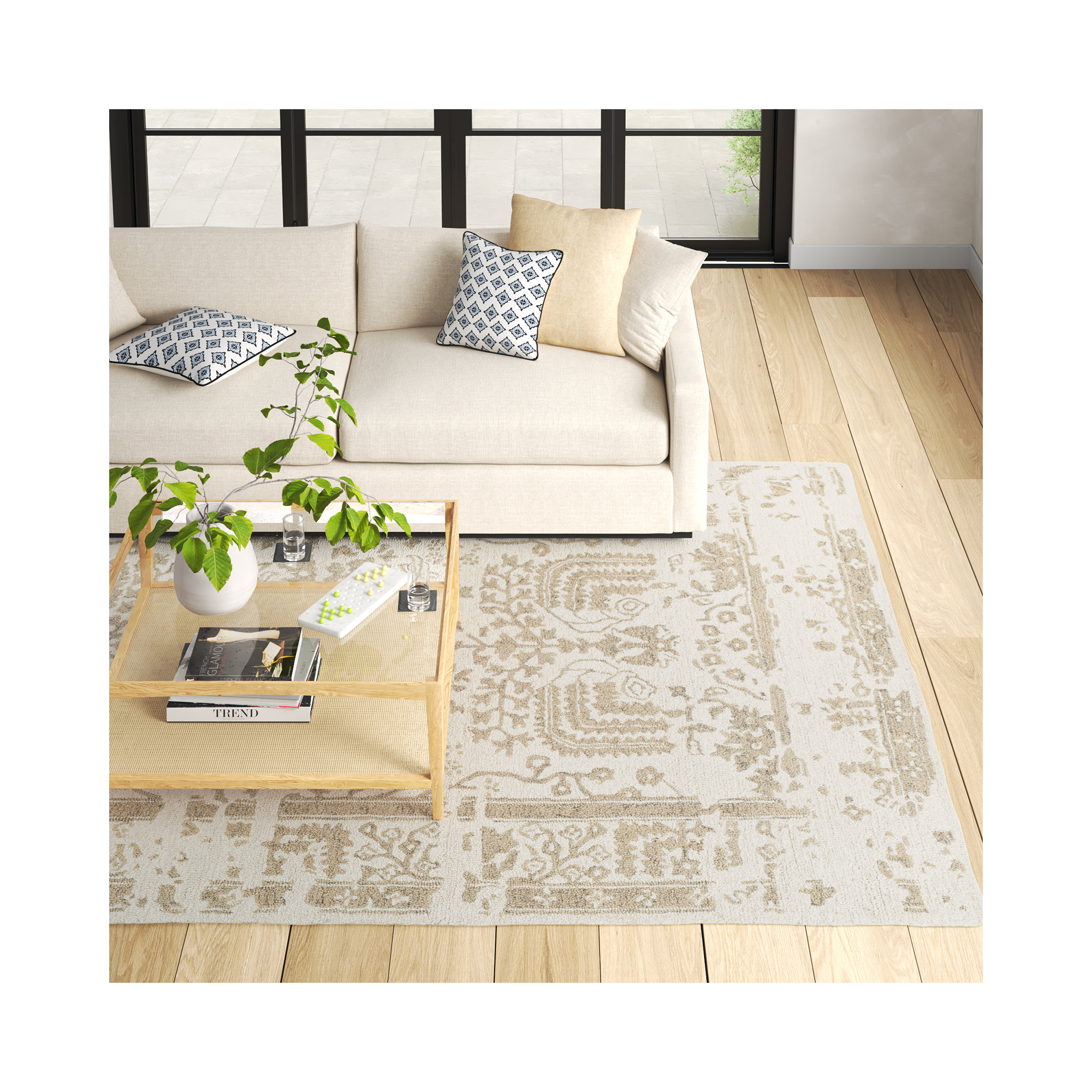 Androulla Handmade Wool Rug, Rectangle 8'10" x 12'