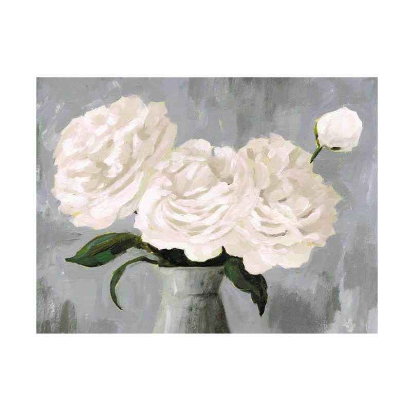 «White Blooms In Grey Vase II» sur toile, H 14 po x l 19 po