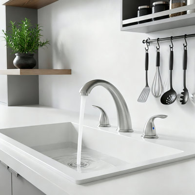 8" Widespread Double Handle Waterfall Bathroom Faucet with Pop-Up Drain