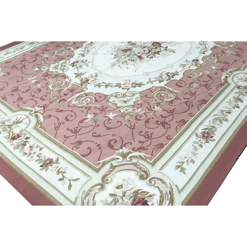 Hand-Knotted High-Quality Ivory and Green Area Rug