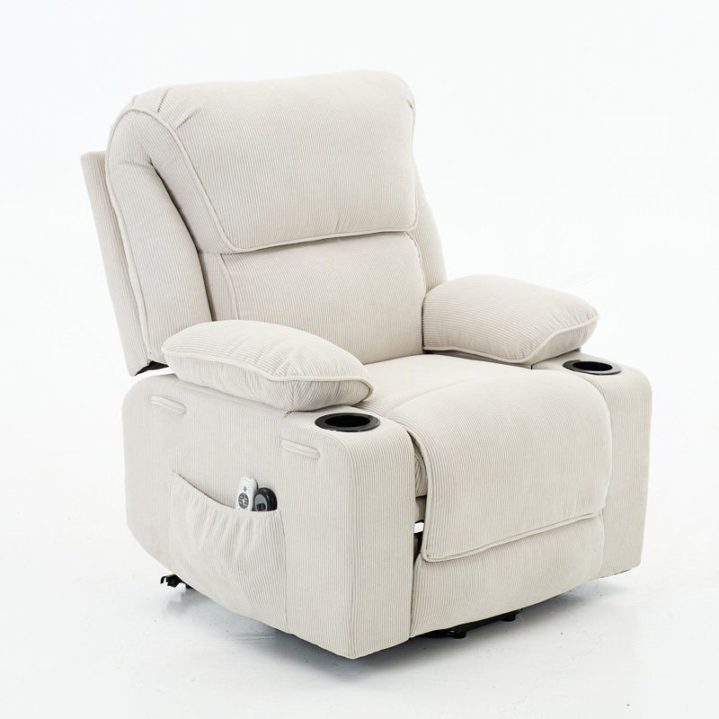 Fauteuil inclinable chauffant et massant télécommandé, pour personnes âgées, Ivoire ivoire